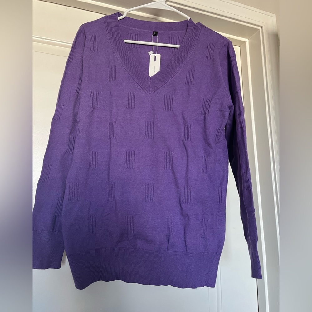 Purple v-neck sweater with synched details. Size Large. Boutique bought.